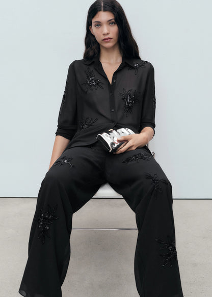 Rhinestone Embroidered Trousers