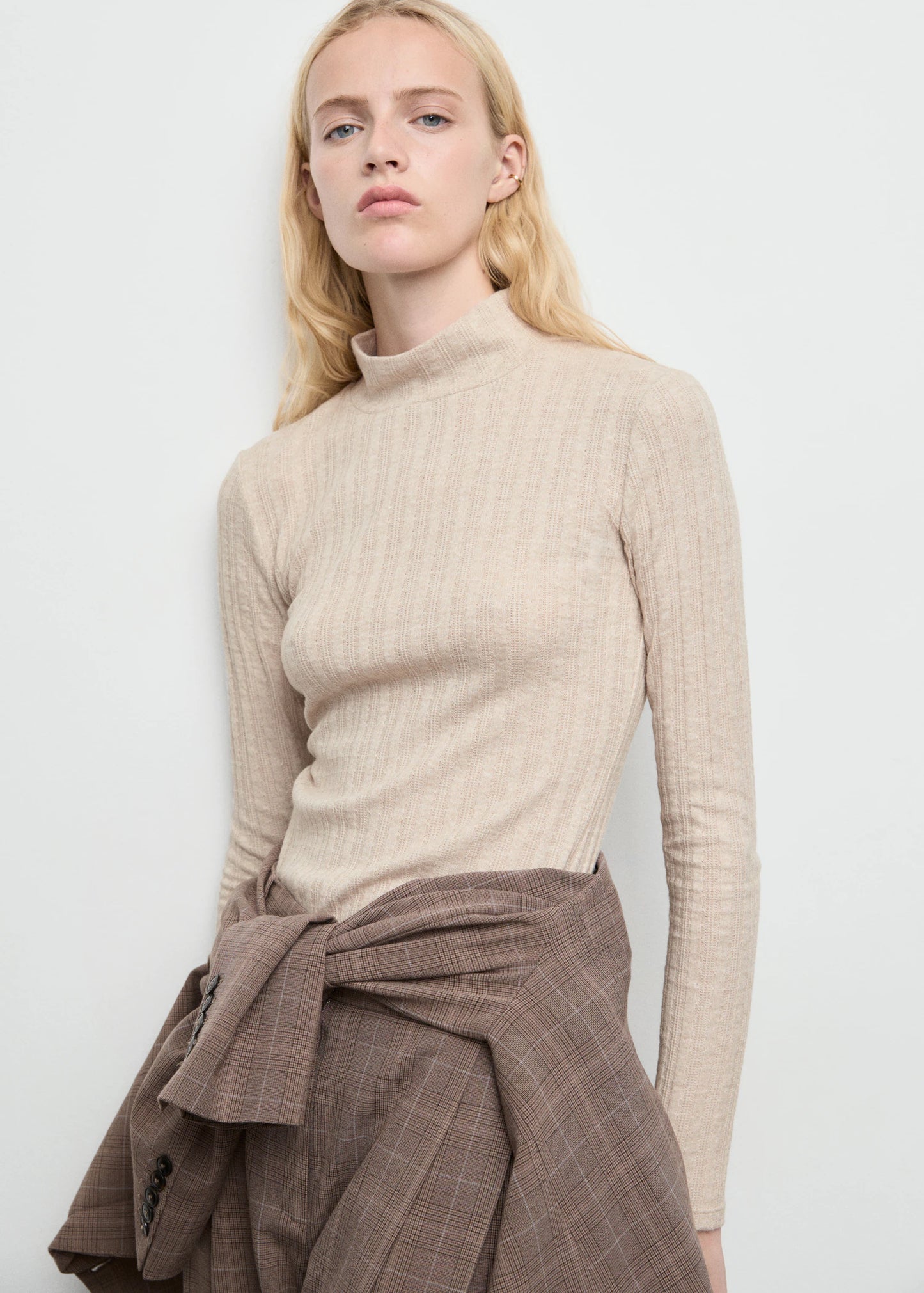 Ribbed High Neck T Shirt