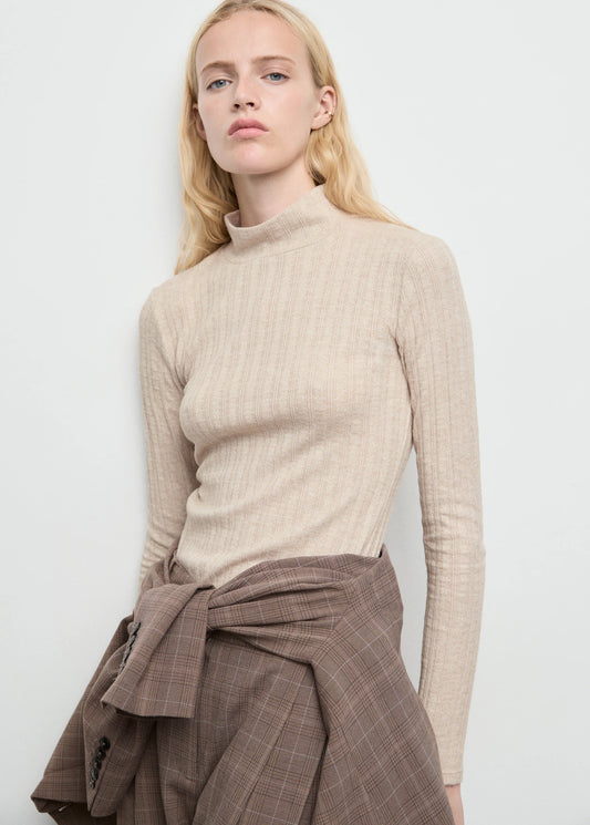 Ribbed High Neck T Shirt