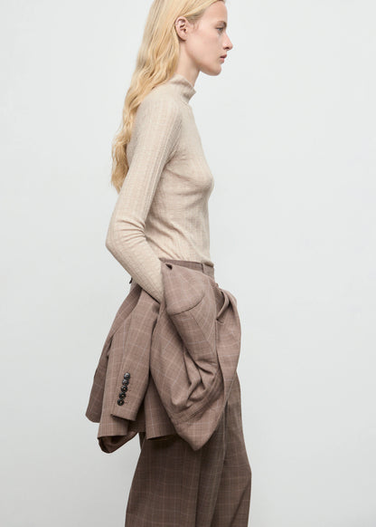 Ribbed High Neck T Shirt