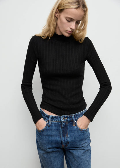 Ribbed High Neck T Shirt