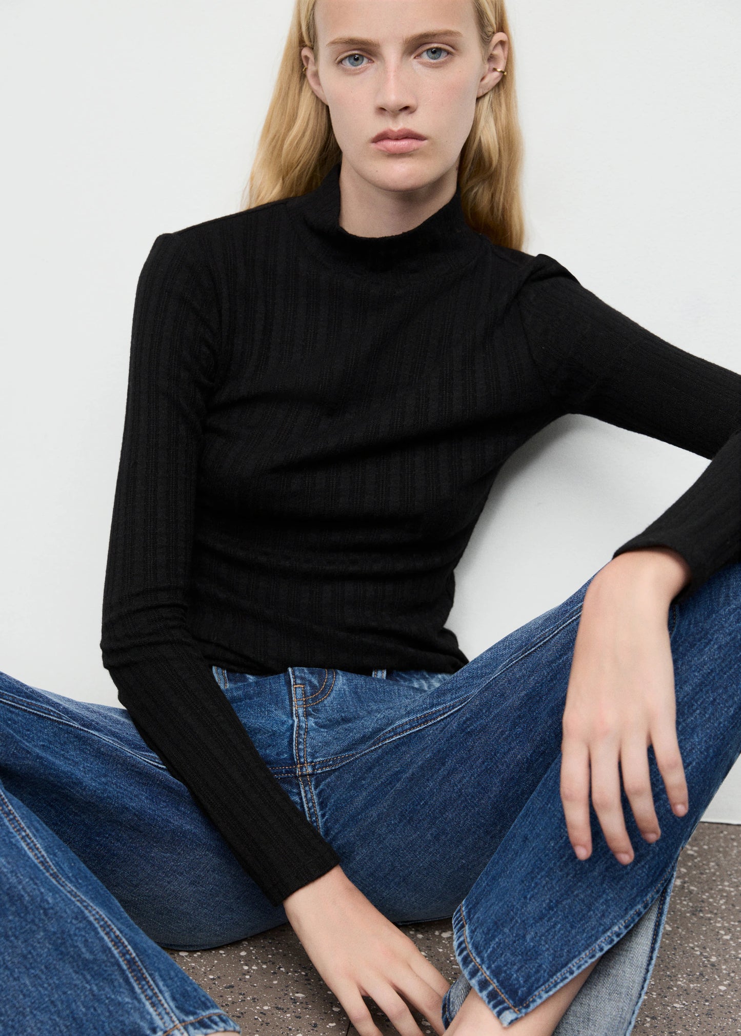 Ribbed High Neck T Shirt