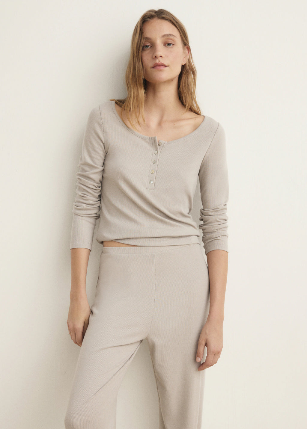 Ribbed Knit Button Down T Shirt