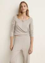 Ribbed Knit Button Down T Shirt