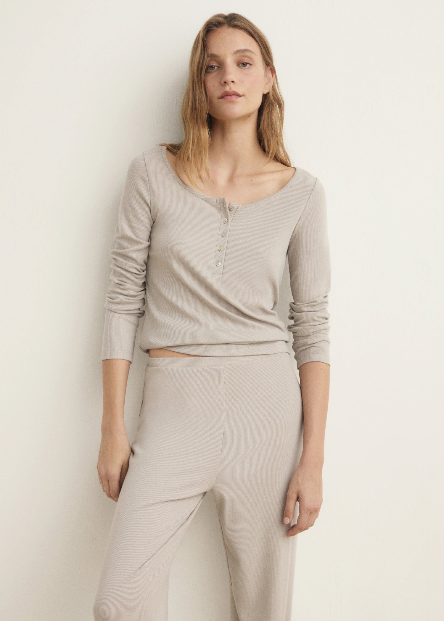 Ribbed Knit Button Down T Shirt