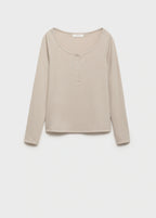 Ribbed Knit Button Down T Shirt