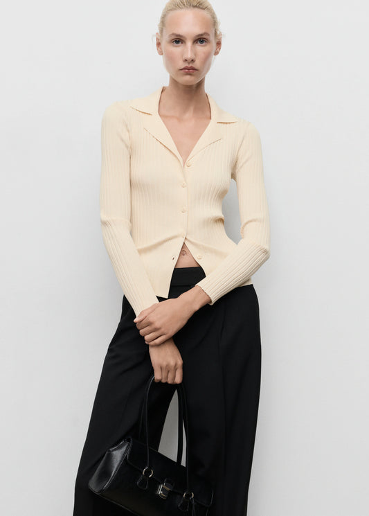 Ribbed Lapel Cardigan