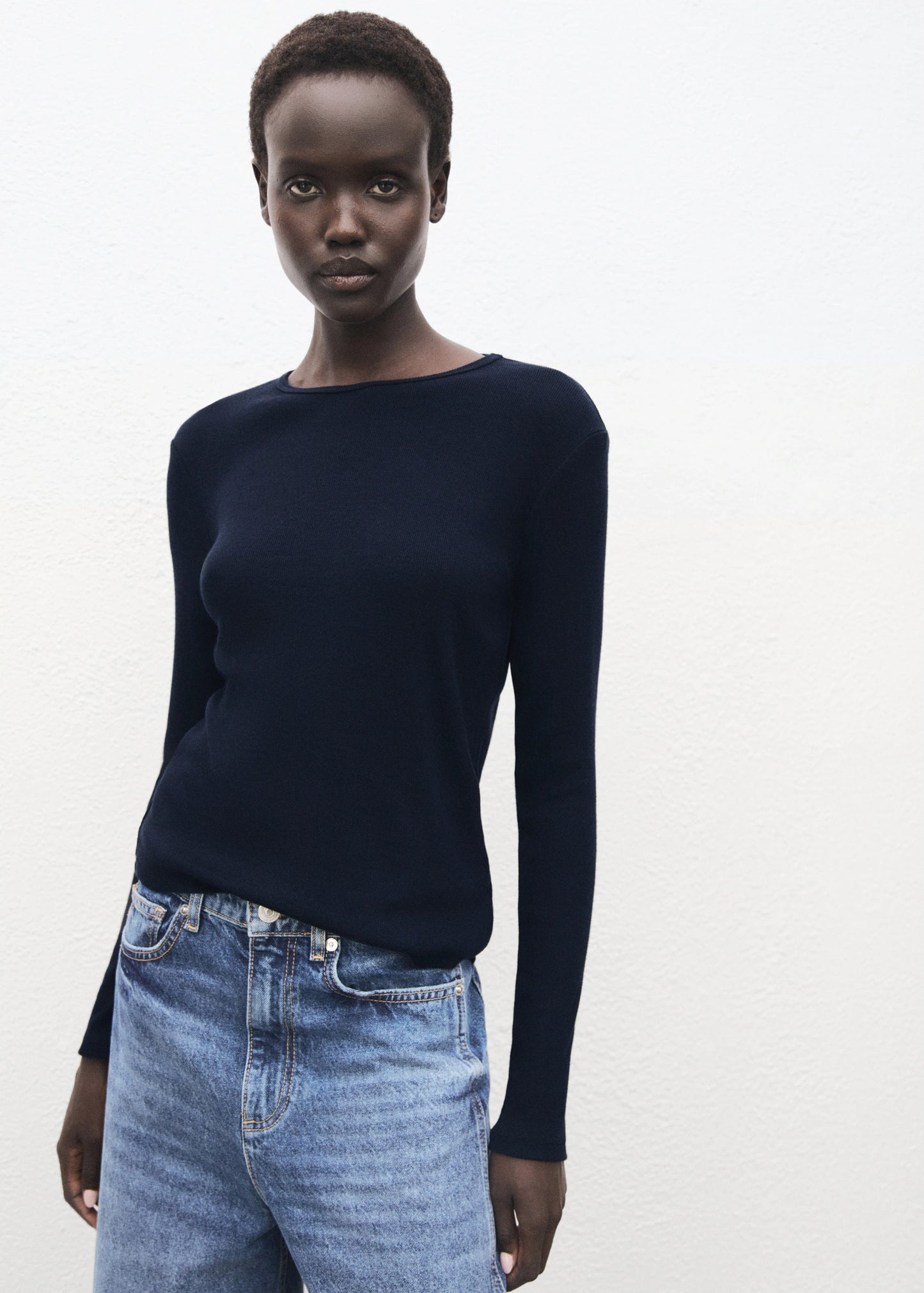 Ribbed Long Sleeved T Shirt