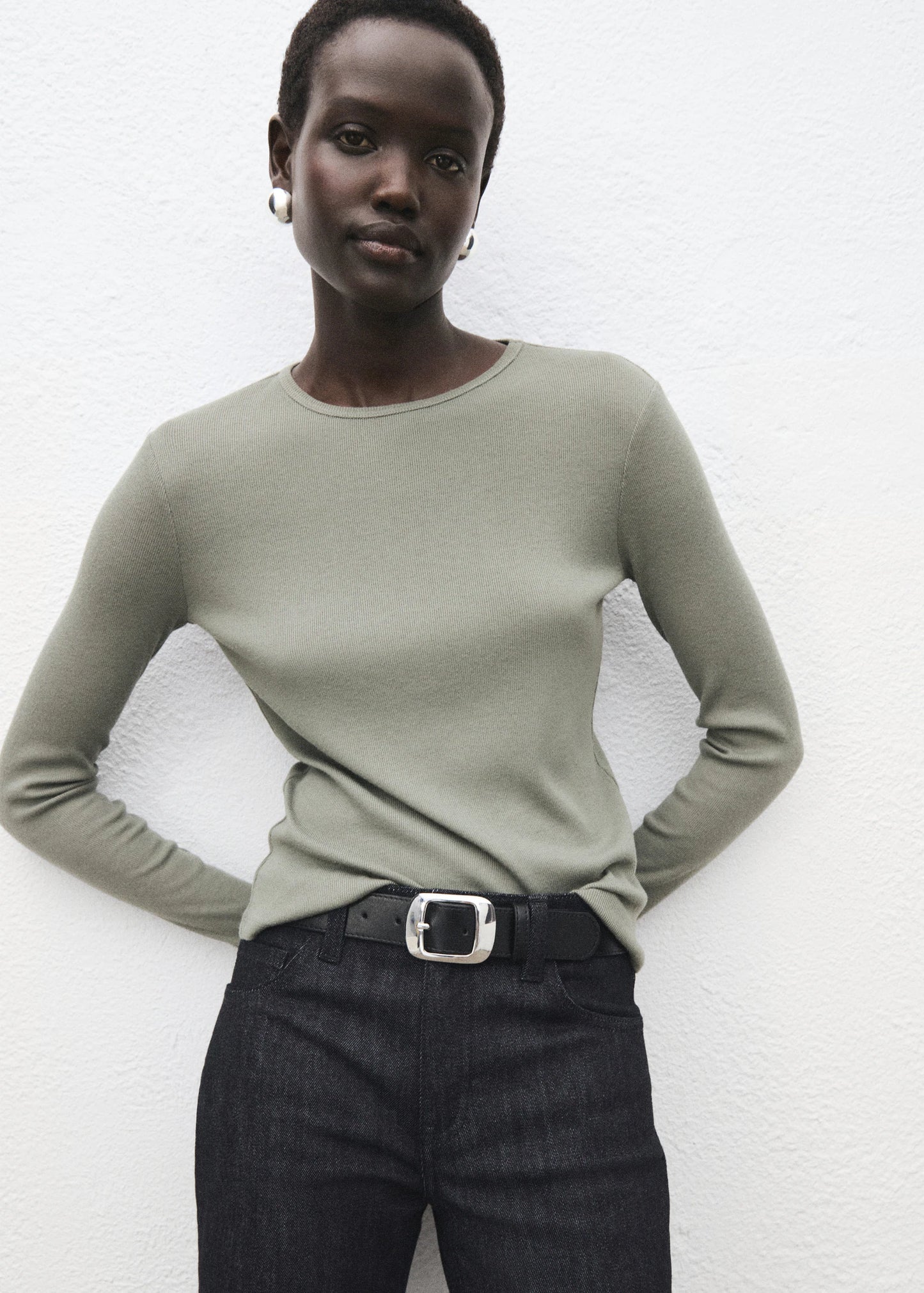 Ribbed Long Sleeved T Shirt