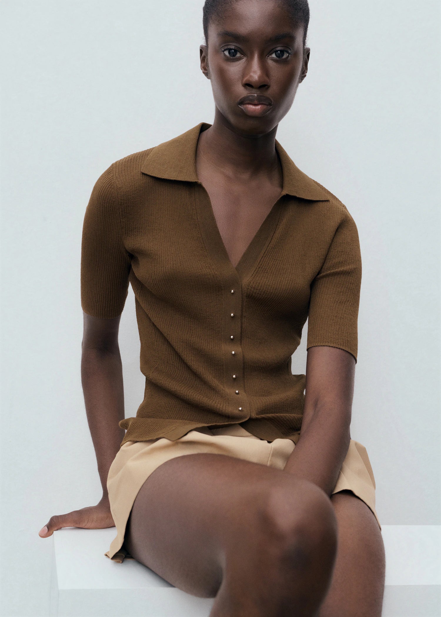 Ribbed Polo Neck Sweater