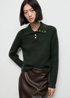 Ribbed Polo Neck Sweater With Buttons