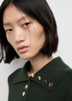 Ribbed Polo Neck Sweater With Buttons