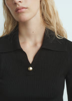 Ribbed Sweater With Jewel Button