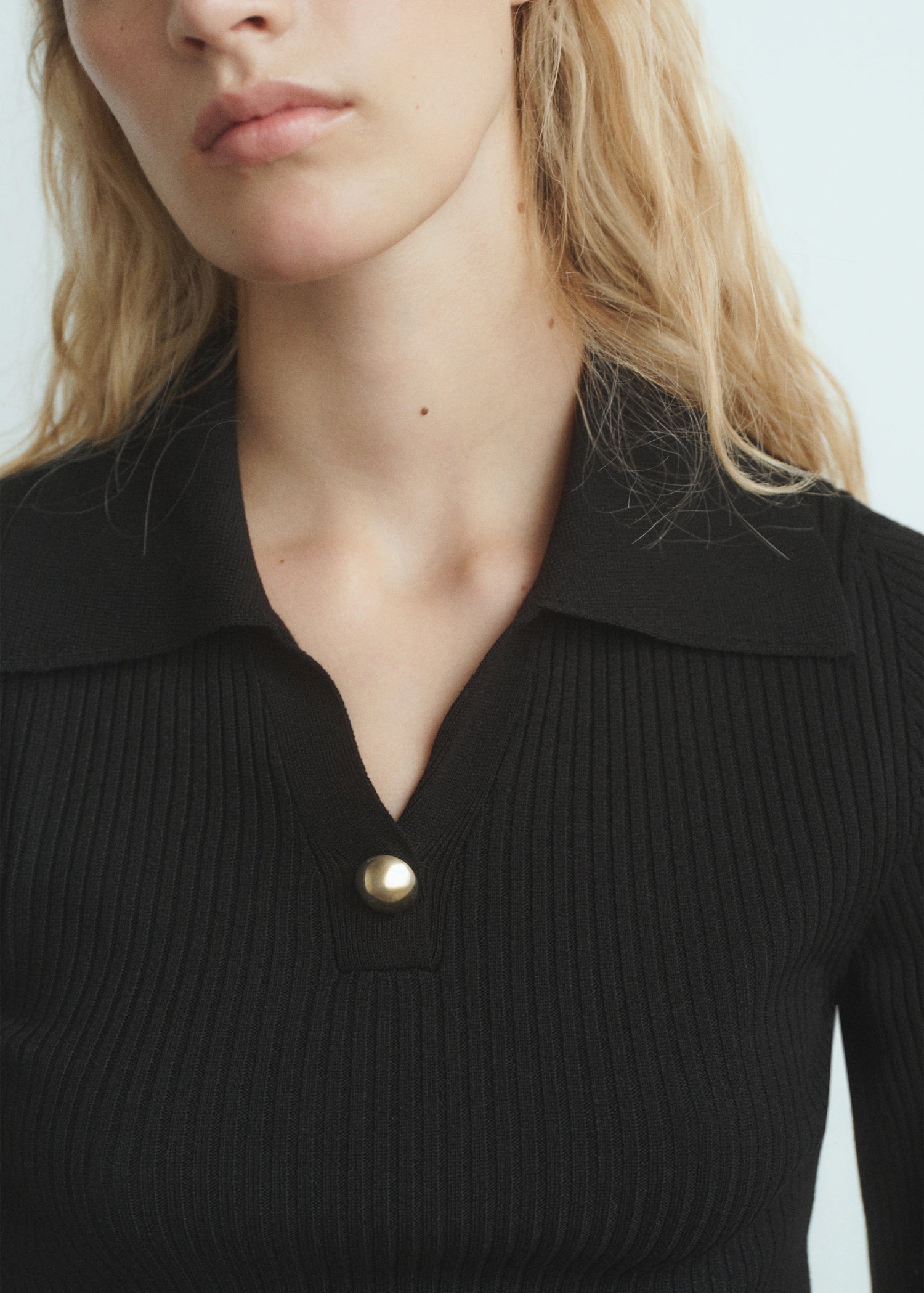 Ribbed Sweater With Jewel Button