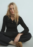 Ribbed Sweater With Jewel Button