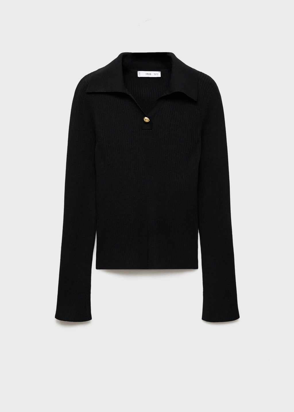 Ribbed Sweater With Jewel Button