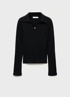 Ribbed Sweater With Jewel Button