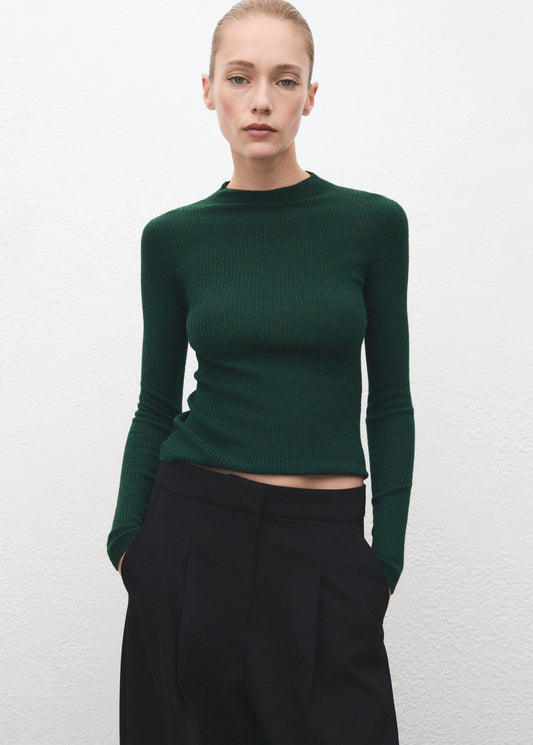 Ribbed Sweater With Perkins Neck