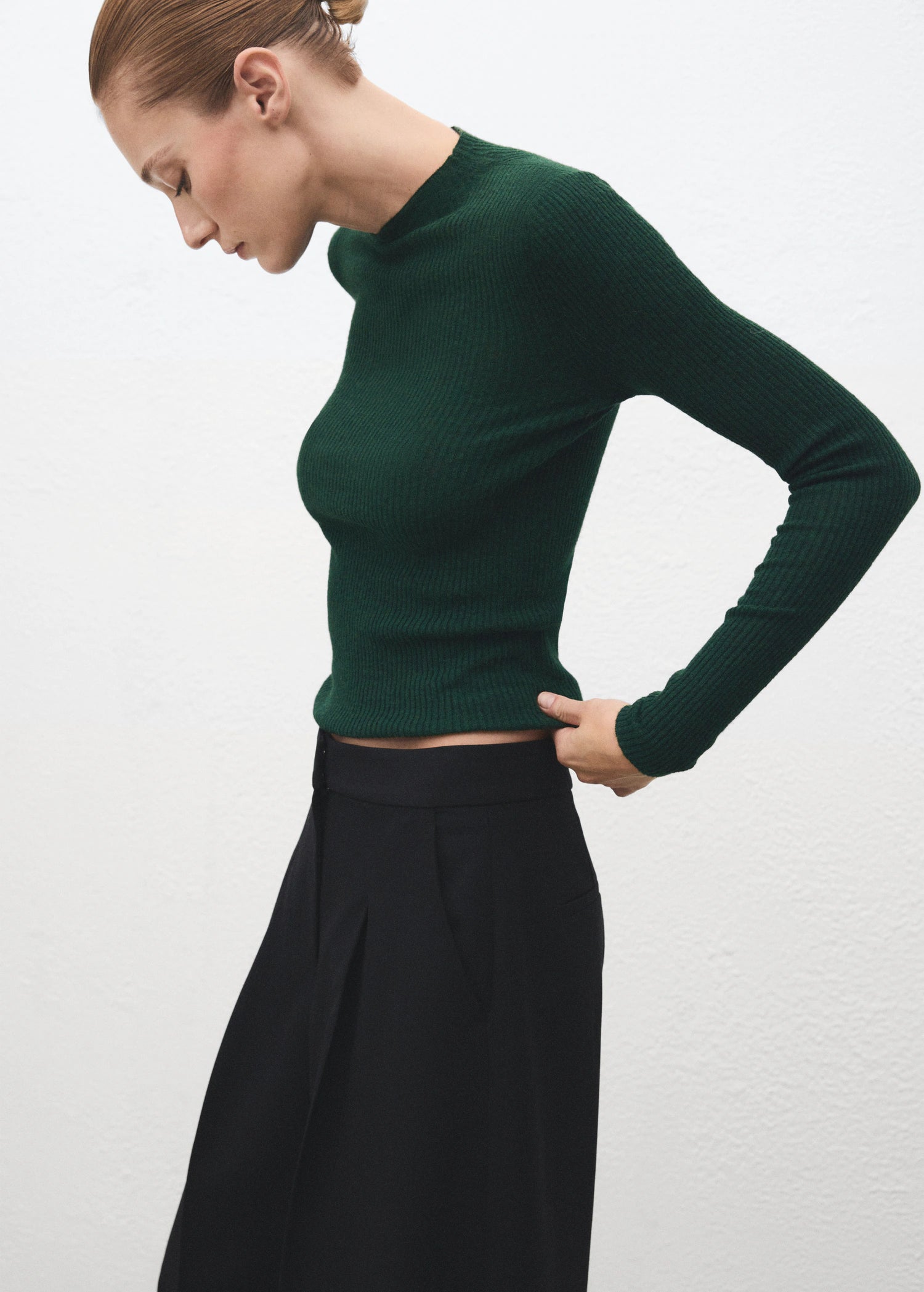 Ribbed Sweater With Perkins Neck