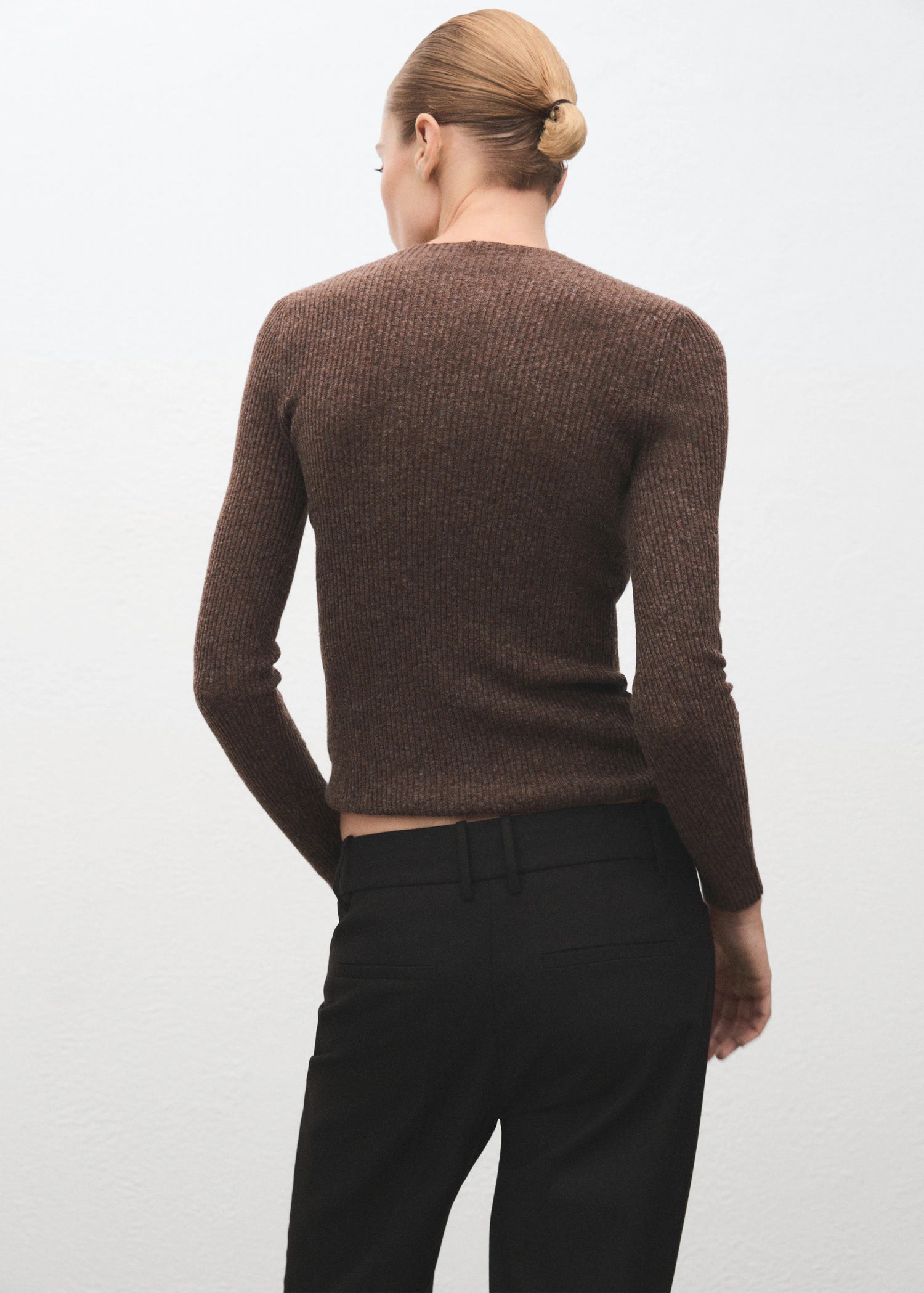 Ribbed Sweater With Perkins Neck