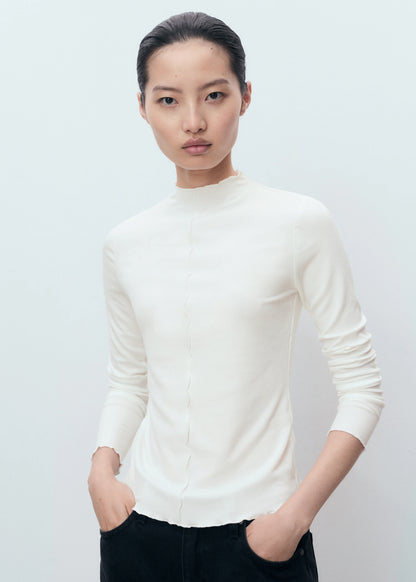 Ribbed T Shirt With Scalloped Trim