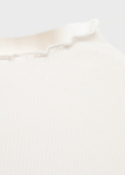 Ribbed T Shirt With Scalloped Trim