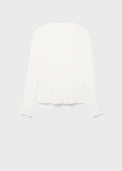 Ribbed T Shirt With Scalloped Trim