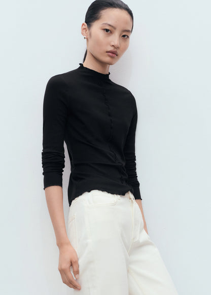 Ribbed T Shirt With Scalloped Trim