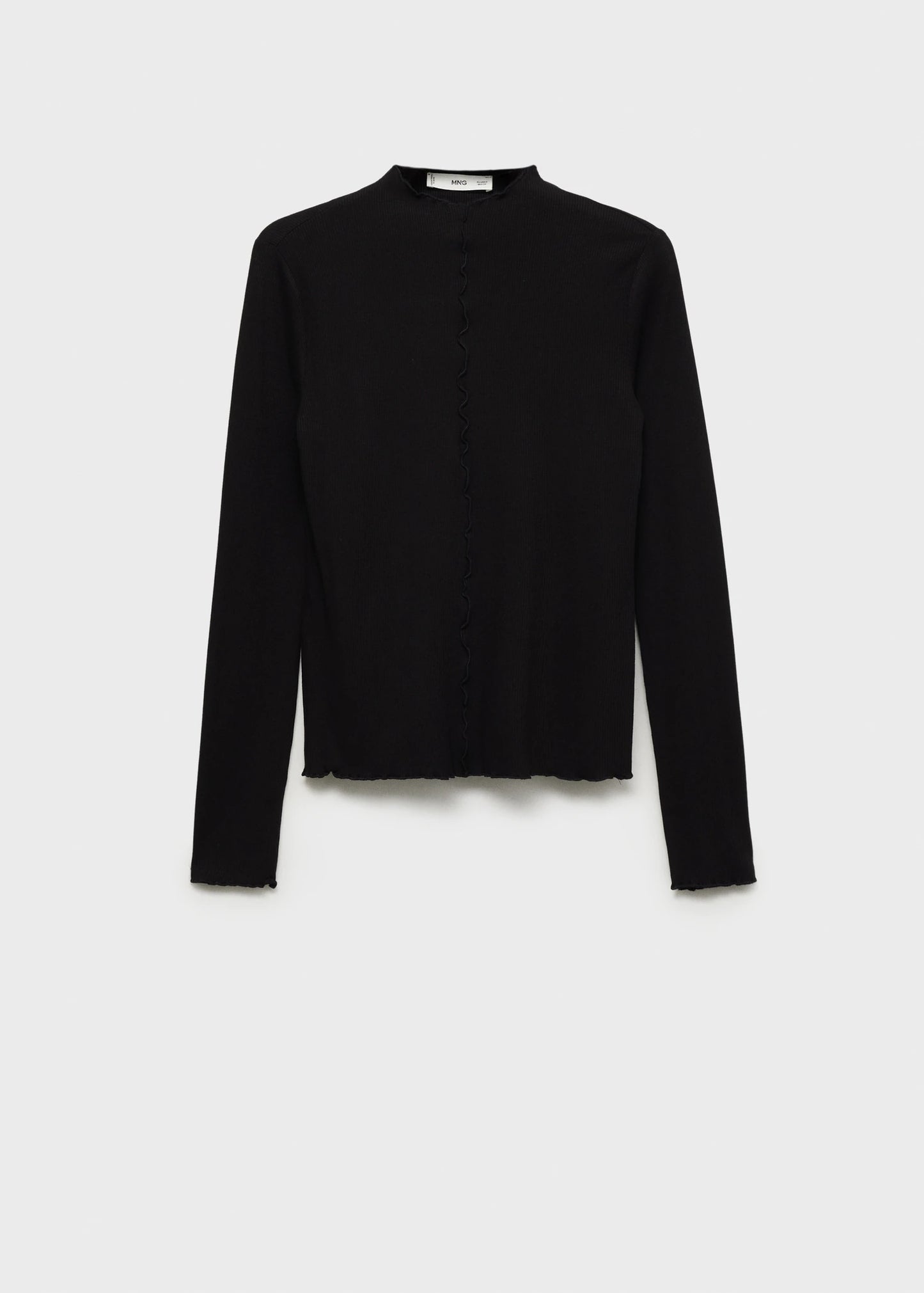 Ribbed T Shirt With Scalloped Trim