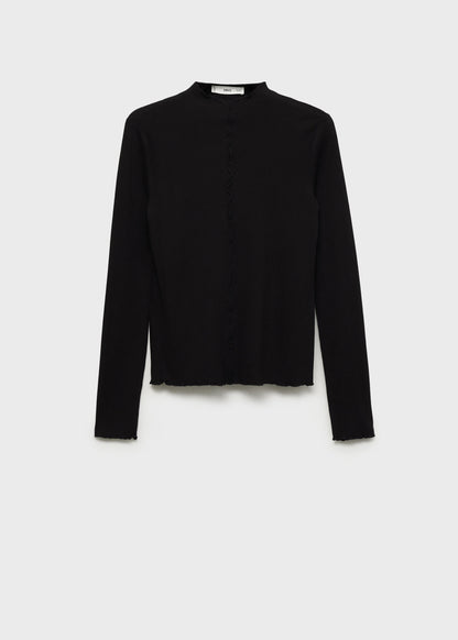 Ribbed T Shirt With Scalloped Trim