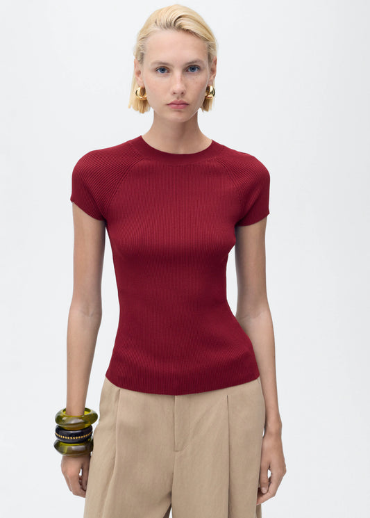 Ribbed Knit Short Sleeved Sweater