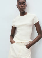 Ribbed Knit Short Sleeved Sweater