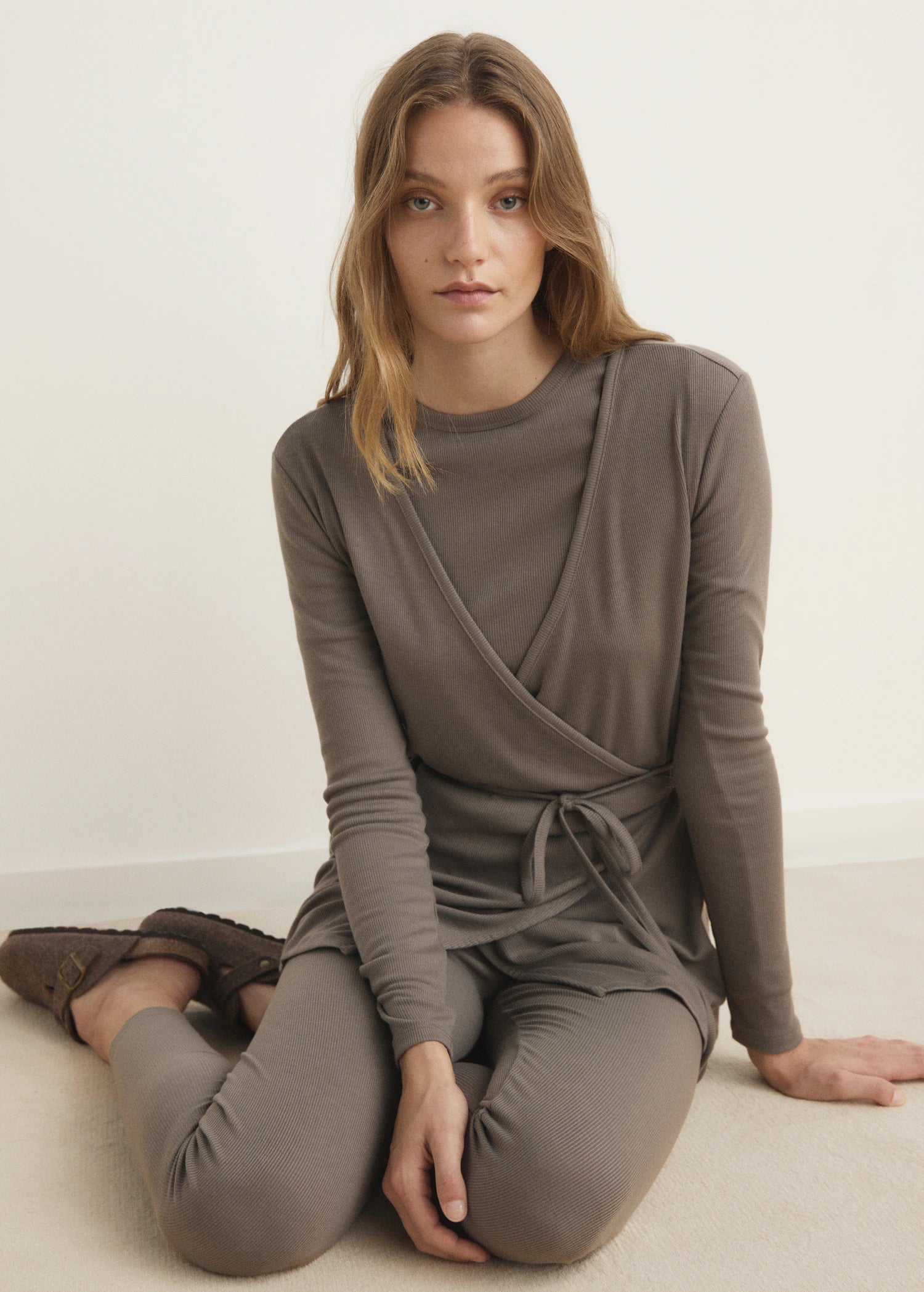 Rib Knit Cardigan With Tie