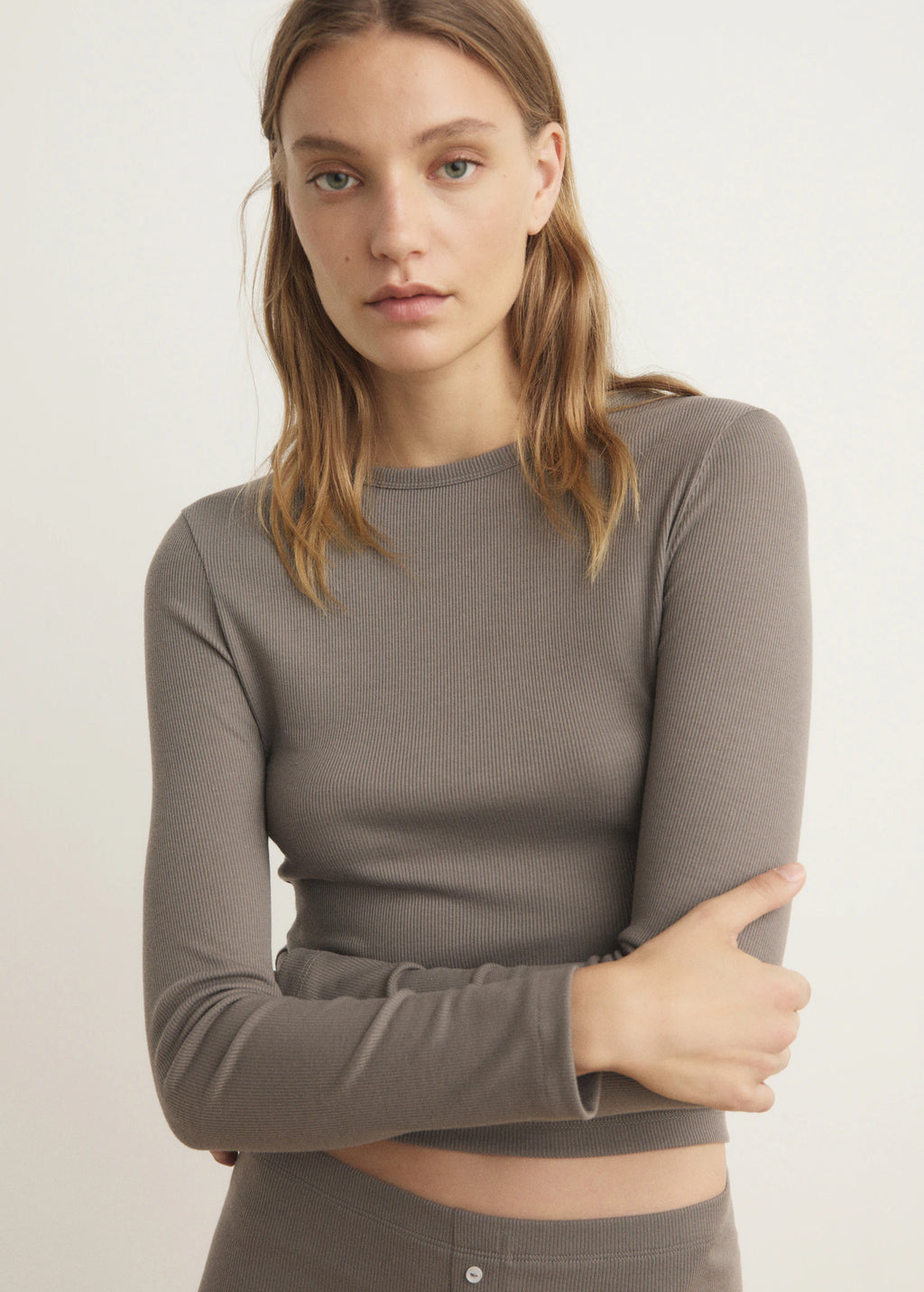 Rib Knit Round Neck T Shirt