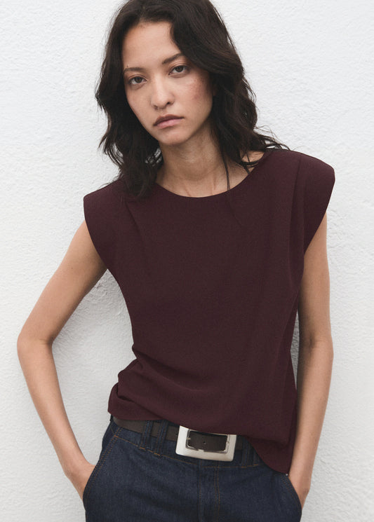 Ruched Blouse With Shoulder Pads