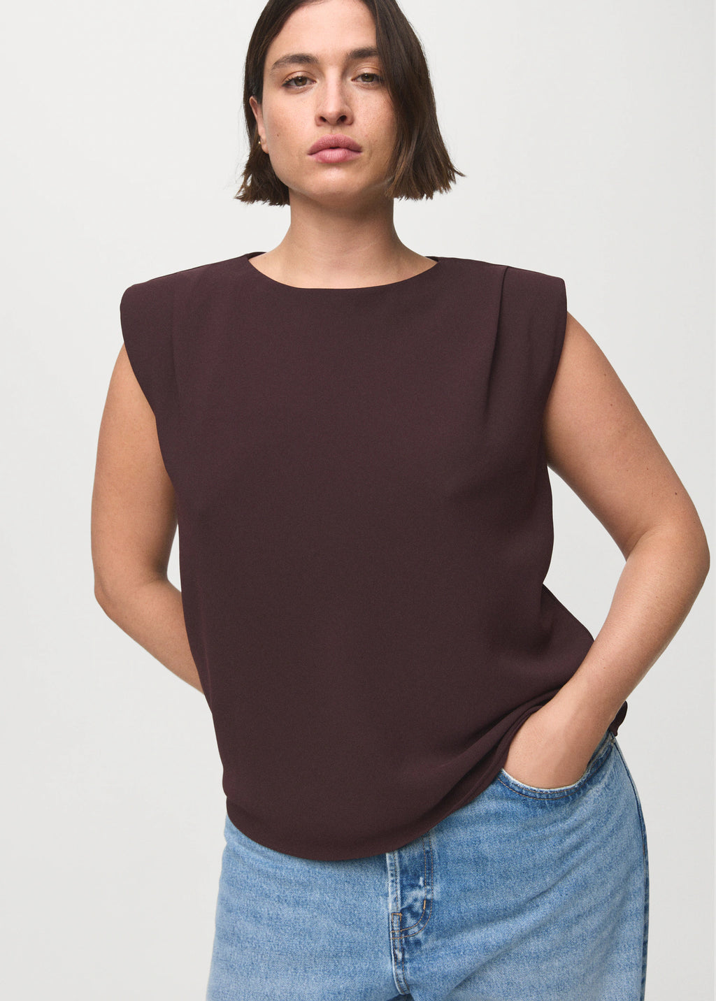 Ruched Blouse With Shoulder Pads