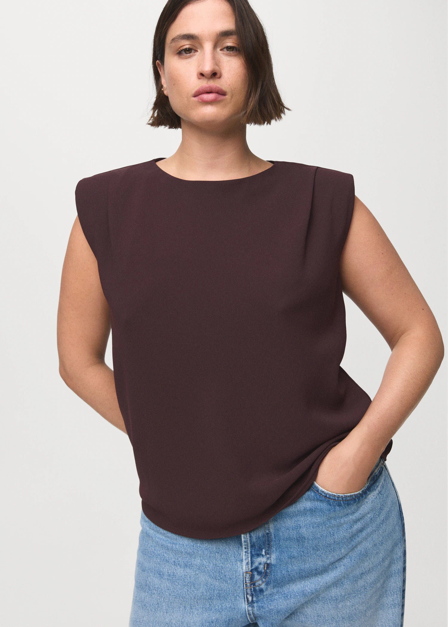 Ruched Blouse With Shoulder Pads