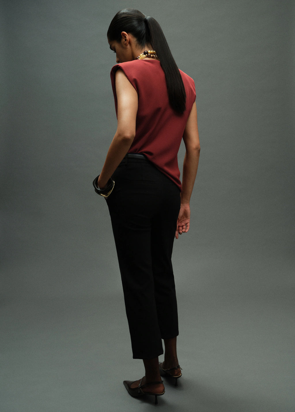 Ruched Blouse With Shoulder Pads