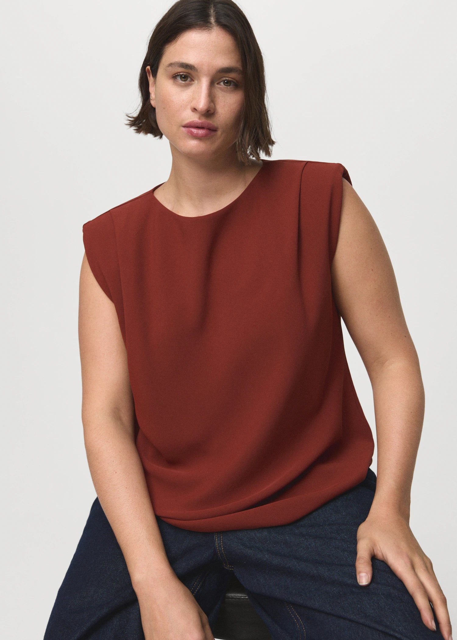 Ruched Blouse With Shoulder Pads