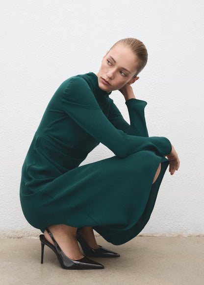 Ruched Dress With Draped Neckline