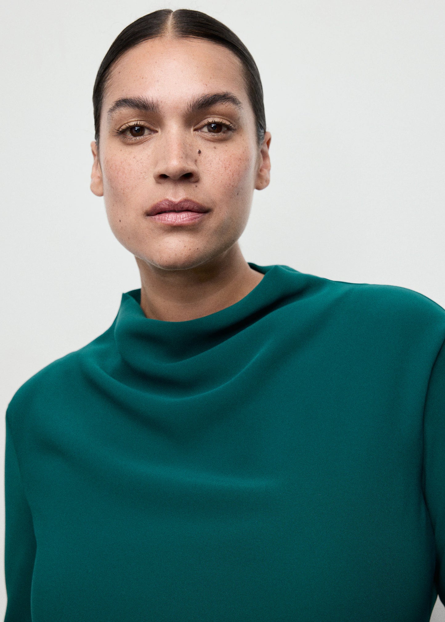 Ruched Dress With Draped Neckline