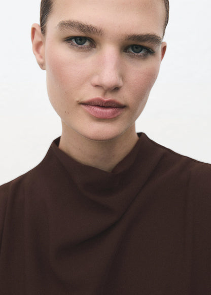 Ruched Dress With Draped Neckline