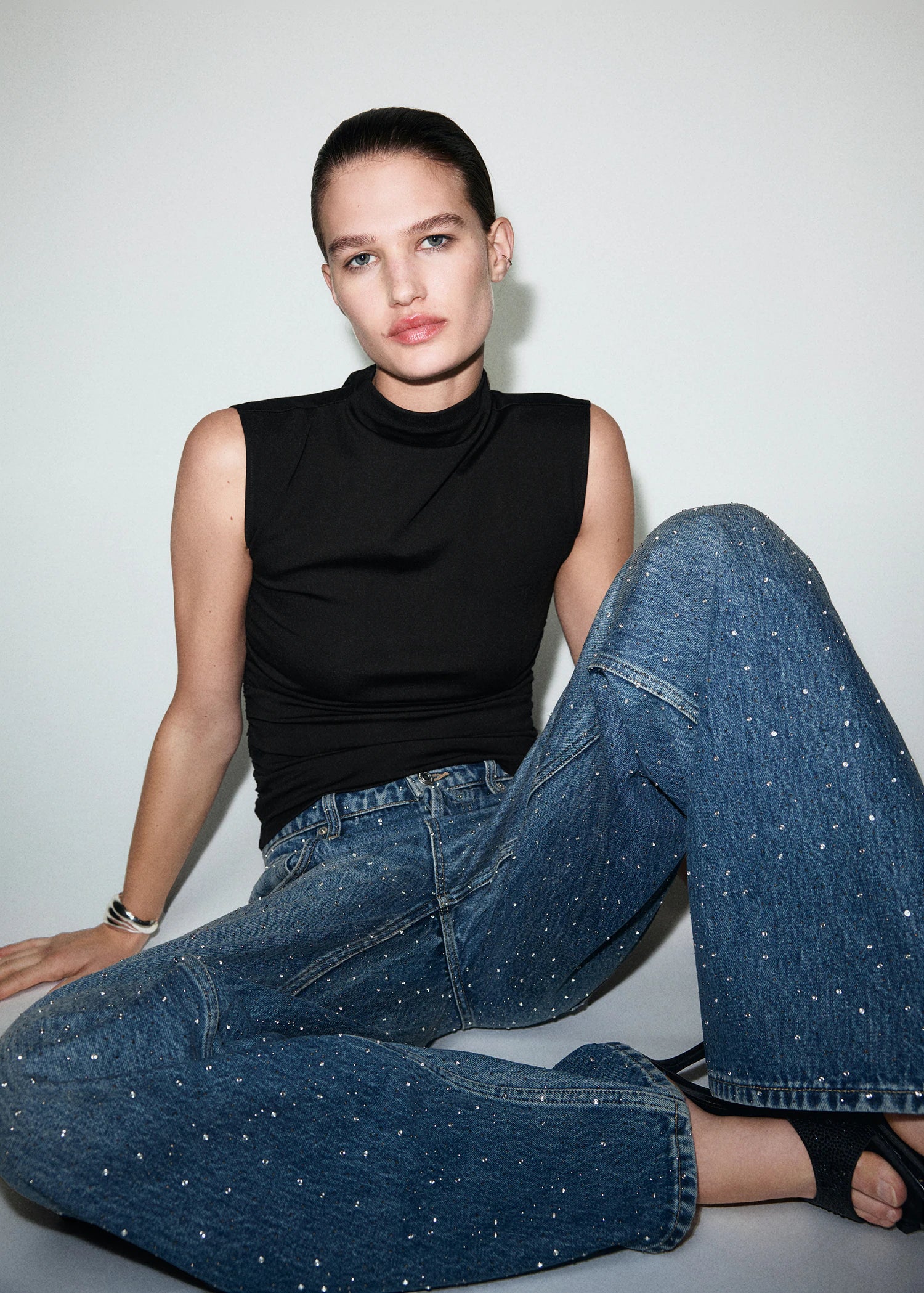 Ruched Funnel Neck Top