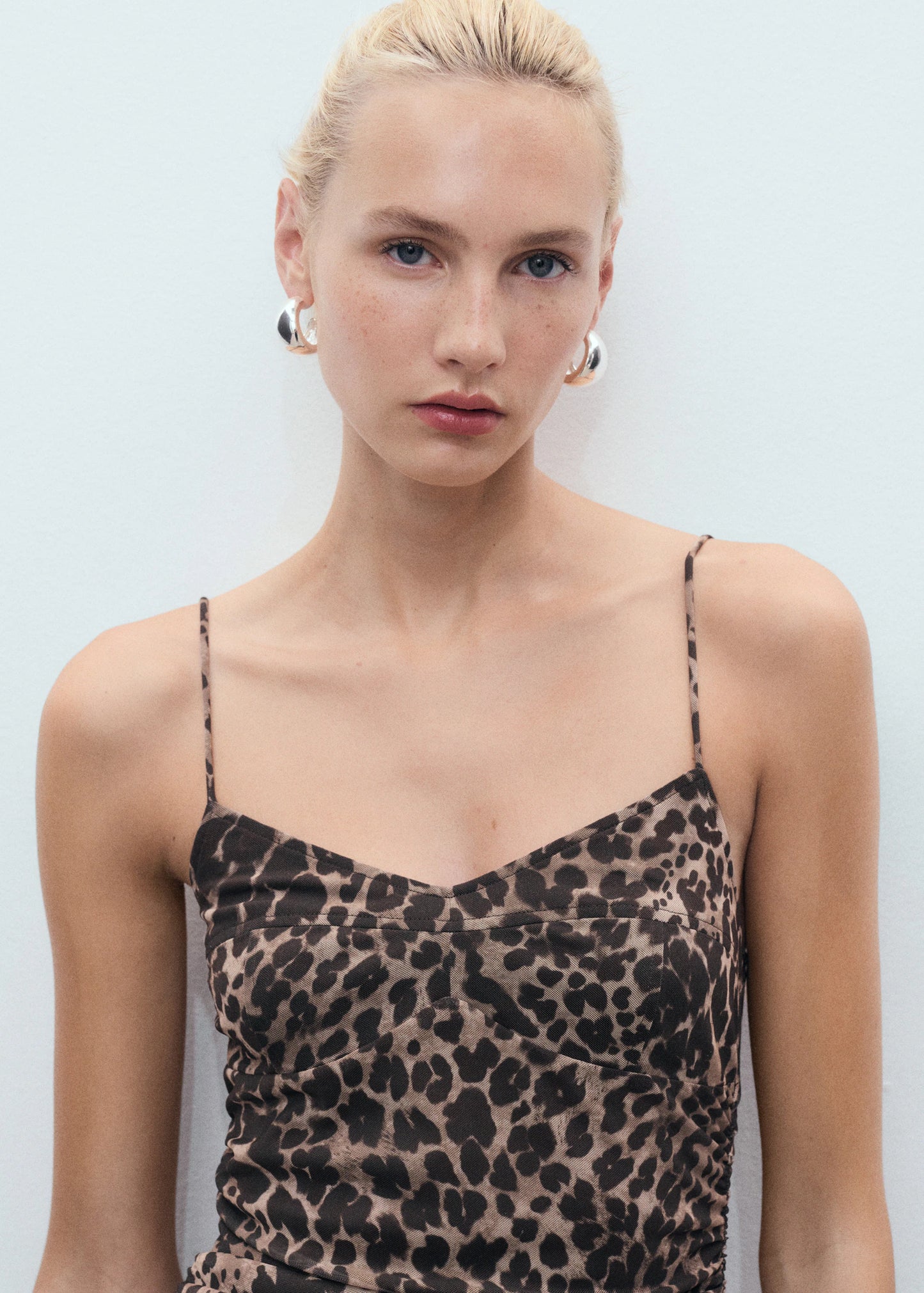 Ruched Leopard Print Midi Dress