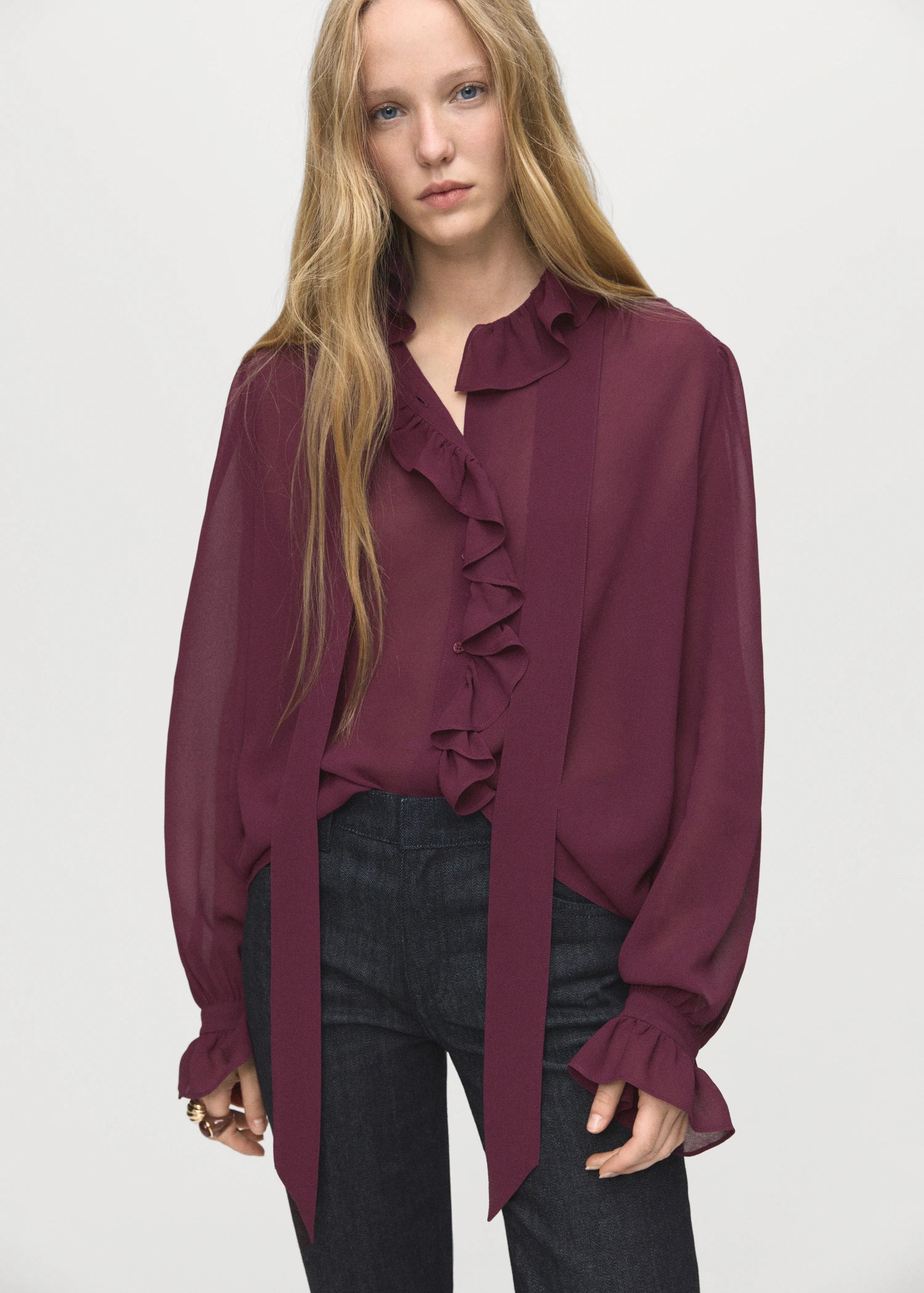 Ruffled Blouse With Scarf