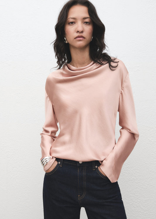 Satin Blouse With Draped Neck