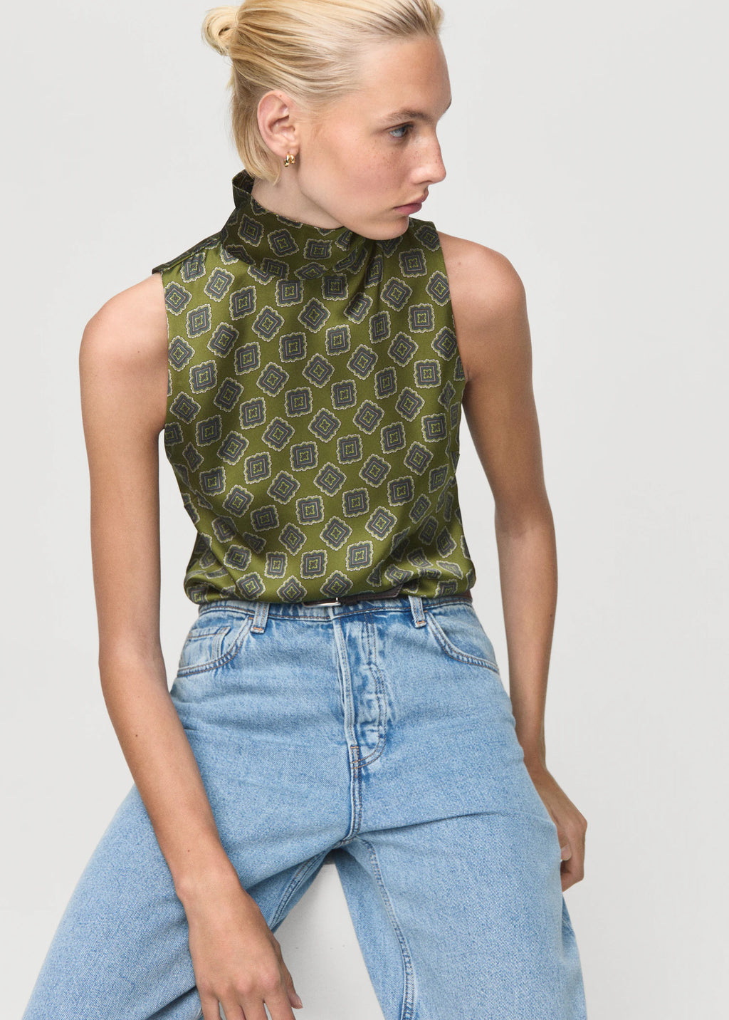 Satin Blouse With Geometric Pattern