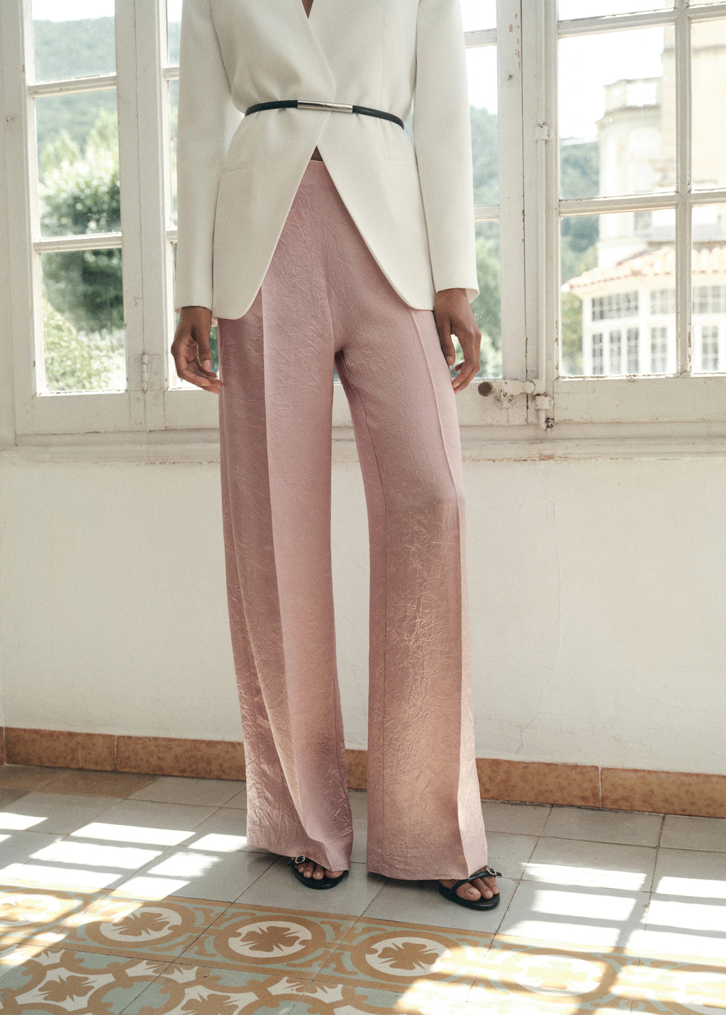 Satin Crinkle Effect Trousers