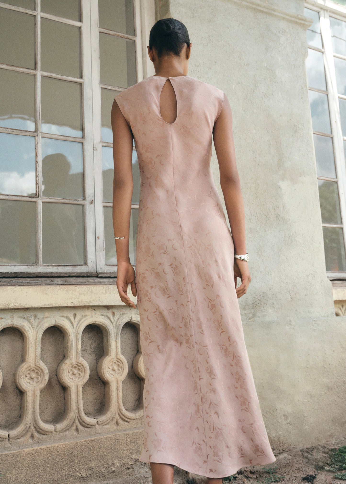 Satin Floral Jacquard Dress