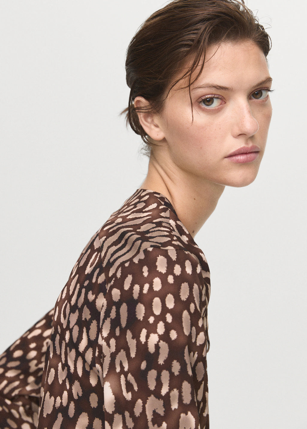 Satin Leopard Print Blouse With Bow